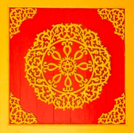 Golden Carving Ceiling Art, in thai templeの写真素材