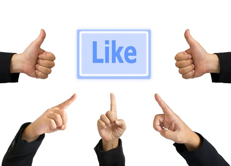 Group of business hands made like and  pointing symbol with like button