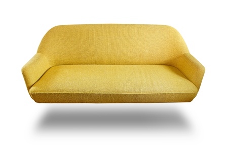 Yellow fabric sofa isolated and shadow on white backgroundの写真素材