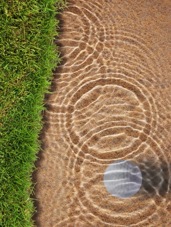 Golf ball drop in water bunker near green grassのeditorial素材