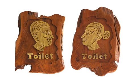 Wooden Men and Women of toilet sign isolated on whiteの写真素材
