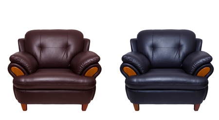 black and brown leather sofa isolated on whiteの写真素材