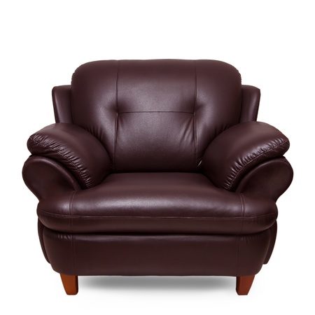 brown leather sofa isolated on whiteの写真素材