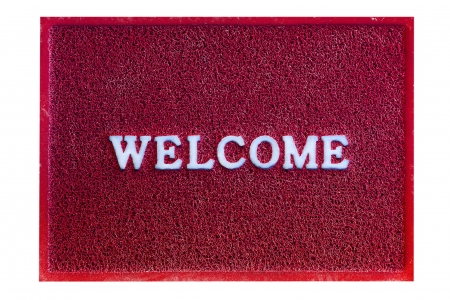welcome doormat carpet isolated on whiteの写真素材