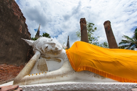 Reclining Buddha statue in temple at Ayutthaya province, Thailandの写真素材