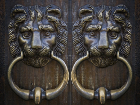 Vintage oriental knocker door of metal lionの写真素材