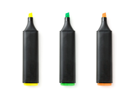 Three colorful marker pens isolated on white background.