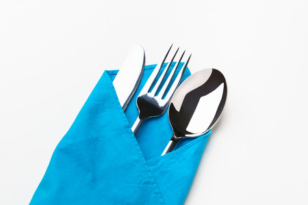 Knife, Fork, Spoon isolated on white background.の写真素材