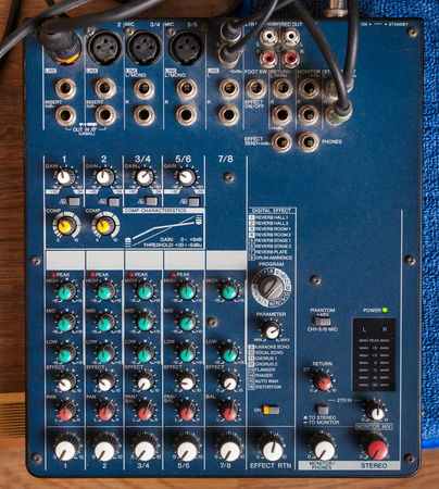 Professional audio mixing console shot from above.の写真素材