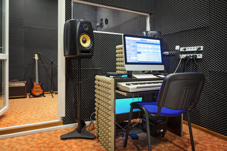 Sound recording studio interior. Sound engineer workplace.の写真素材