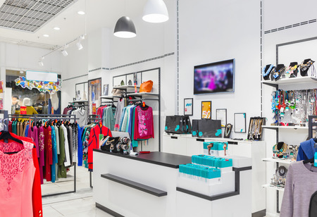 Interior of fashion clothing store for women.の写真素材