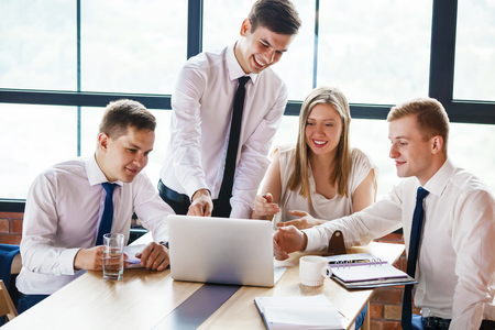 Group of young business team working at a tableの写真素材