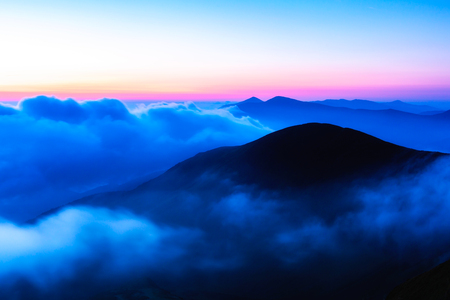 Sunrise over the Carpathian mountains, view from mountain Bliznitsya Velika 1881 m. Dragobrat, Ukraine.の写真素材