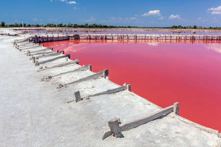 Natural Salt extraction evaporation pond in Ukraine.の写真素材