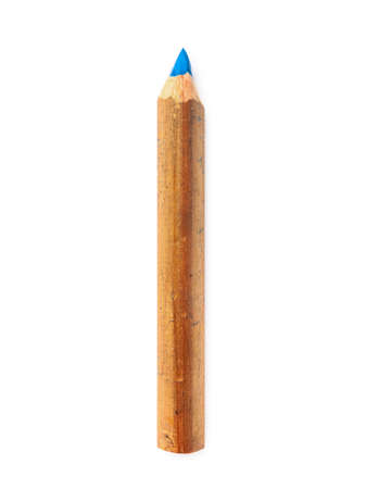 Blue wooden pencil isolated on white background. Top view.の写真素材