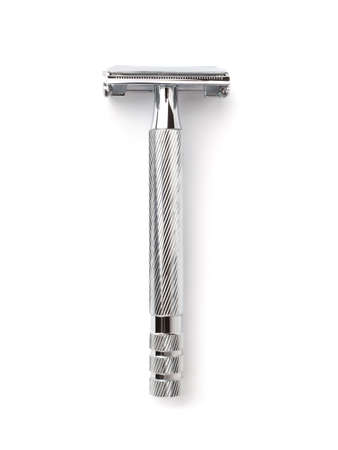 Studio shot of Double-edge safety razor isolated on white background.の写真素材