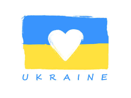Ukrainian flag with heart shape inside it. Vector illustration.のイラスト素材