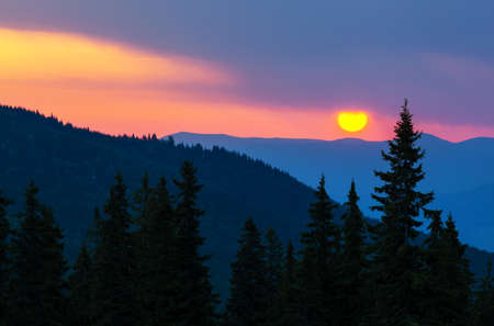 Beautiful sunset in Carpathian mountains. Near Dragobrat village, Ukraine.