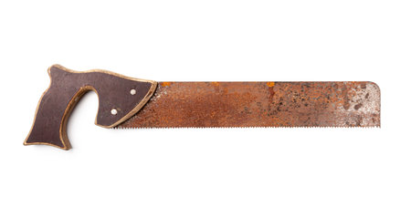 Vintage hand saw isolated on white background.の写真素材