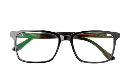 Front view of Plastic eyeglasses isolated on white background.の写真素材