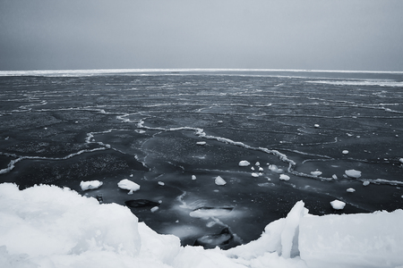 Frozen sea - panoramic view of iceberg with empty space - minimalism, zenの写真素材