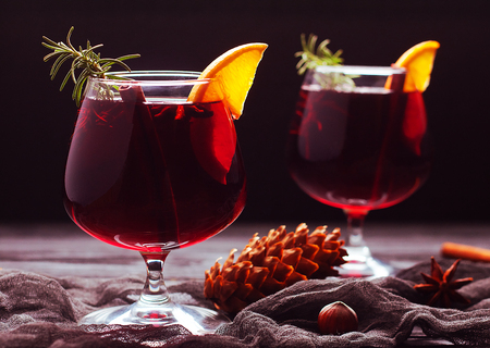 Christmas mulled wine on dark backgroundの写真素材