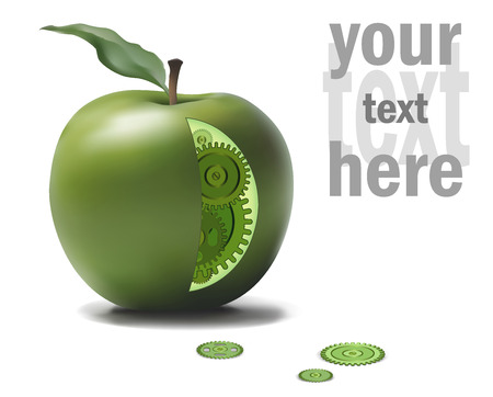 Business Eco Gear Idea Mechanism in Green Apple. Natural Solution Conseptのイラスト素材