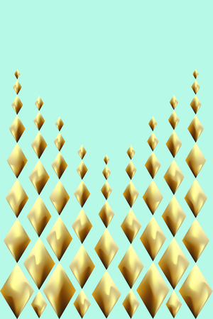 Gold abstract background. Golden foil greeting holiday card. Glowing metal rhombus geometric pattern. Vector turquoise color illustrationのイラスト素材