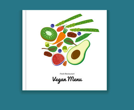 Eco food menu background. Bio organic farm vegan plant recipe fruits. Vector illustrationのイラスト素材