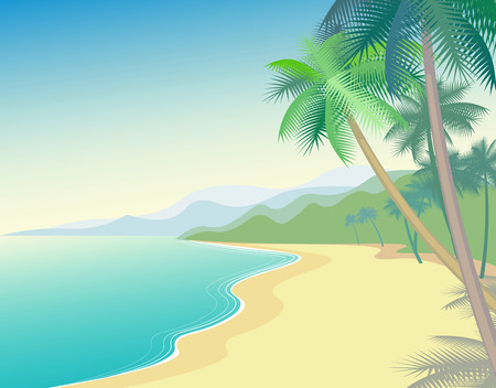 Coastal sandy beach palm trees. Vector illustrationのイラスト素材