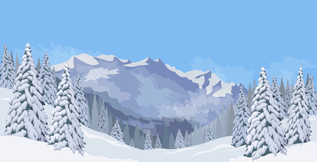 Winter mountain landscape fir snow vacation background blue sky vectorのイラスト素材