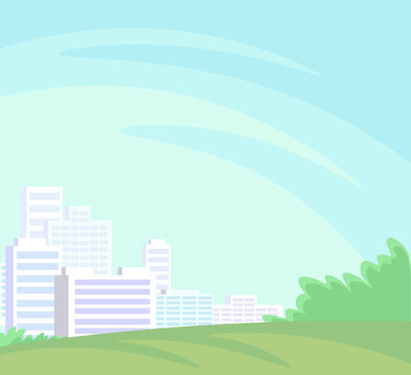 Landscape of the city in the distance. nature. Blue sky.green meadows. vector illustrationのイラスト素材
