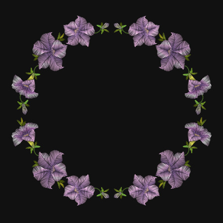Embroidery crewel floral petunia decoration. Vector illustrationのイラスト素材