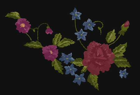 Embroidery ethnic flowers neck line flower design graphics fashion wearingのイラスト素材