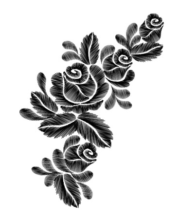 Black roses embroidery on white background. ethnic flowers neck line flower design graphics fashion wearing vectorのイラスト素材