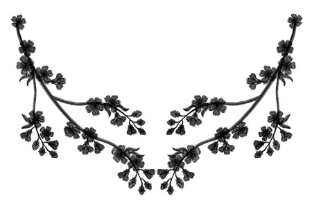 Embroidery blossoming cherry branches on a black background. black petals fall off. fashion clothing decoration. traditional pattern. vector illustrationのイラスト素材