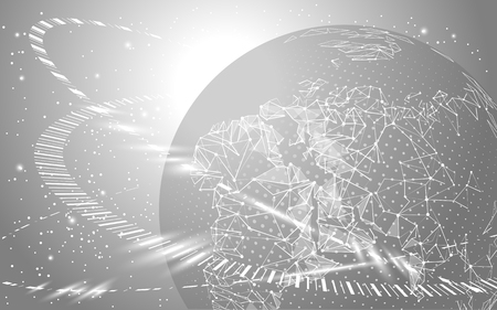 Abstract image of a planet Earth in the form of a starry sky or space, consisting of points, lines, and shapes in the form of planets, stars and the universe. Earth vector wireframe concept 3dのイラスト素材