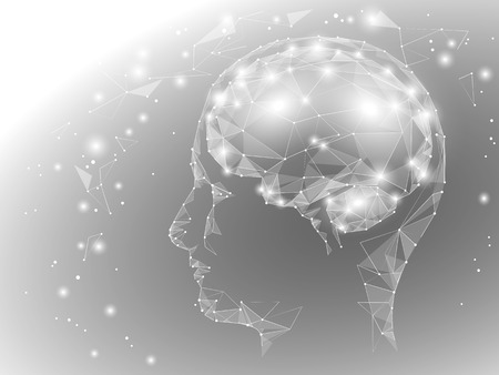 Concept of Active Human Brain with Binary Code Stream. Human Brain Covered with fall of Binary Numbers.のイラスト素材