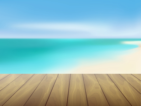 Beautiful sea view and wood planks floor background, Vector illustration designのイラスト素材