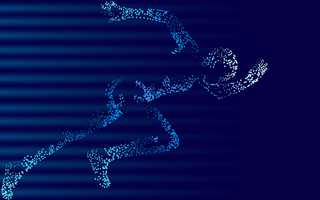 Fast impetuous running sportsman. Man run high speed sport achievement. Silhouette sprinter background. Design runner dark blue vector illustrationのイラスト素材