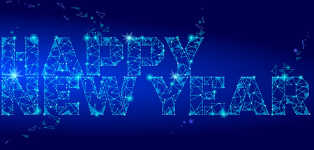 Geometric polygonal 2018 New Year Greeting card. Low poly triangle future technology dark blue background. Corporate business design vector illustration artのイラスト素材