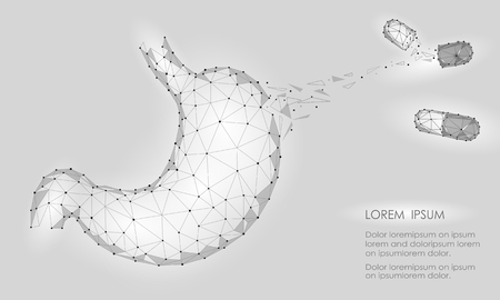 Human healthy medicine drug treatment stomach. Internal digestion organ. Low poly connected dots gray white triangle future technology design background vector medicine illustration artのイラスト素材