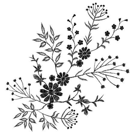 Black floral embroidery ornament.のイラスト素材