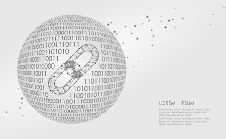 Blockchain link sign low poly. Internet technology chain icon triangle polygonal hyperlink planet Earth international community business concept. Gray white isolated wire point vector illustrationのイラスト素材