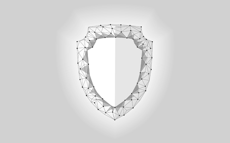 Cyber security safety shield low poly. Polygonal geometric glowing guard save from internet attack antivirus. Gray white defense space futuristic modern design vector illustration artのイラスト素材