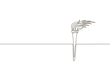 Single continuous line art torch flame fire silhouette. Sport ceremony winner champion victory concept design one sketch outline drawing art vector illustrationのイラスト素材