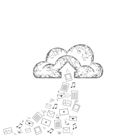 Cloud computing online storage low poly. Polygonal future modern internet business technology. White gray global data information exchange folder file iconのイラスト素材