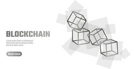 Blockchain cube chain symbol on square code big data flow information. Gray white neutral presentation style. Cryptocurrency finance bitcoin business concept vector illustration background templateの写真素材