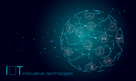 Blue space planet Earth internet of things icon innovation technology concept. Wireless communication network IOT ICT. Intelligent system automation modern AI online vector illustrationのイラスト素材