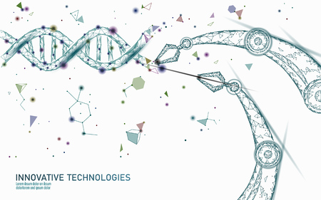 DNA 3D structure editing medicine concept. Low poly polygonal triangle gene therapy cure genetic disease. GMO engineering CRISPR Cas9 innovation modern technology science banner vector illustrationのイラスト素材